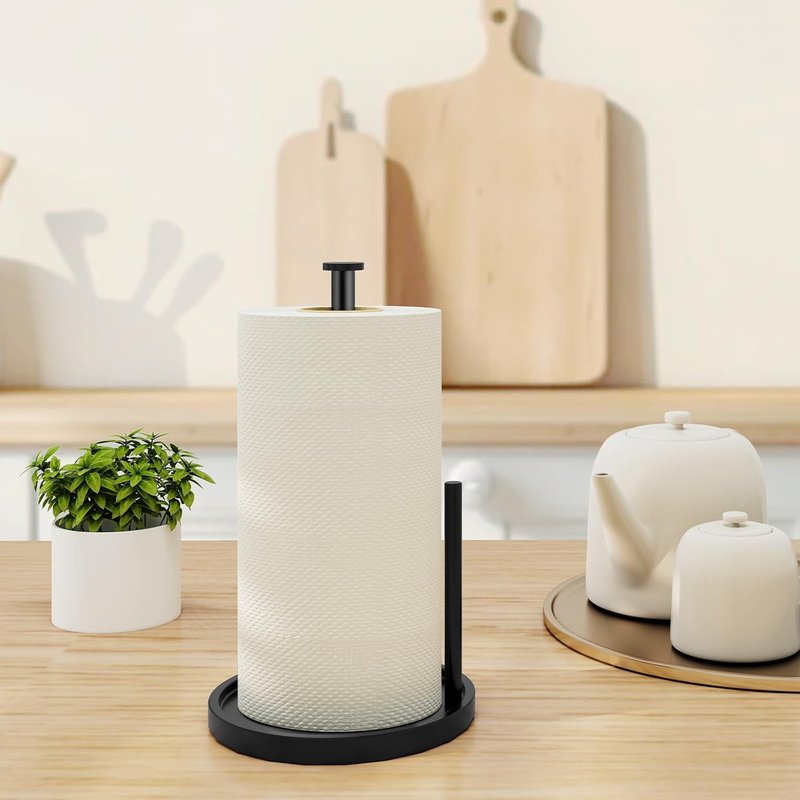 Stainless Steel Paper Towel Holder - Freestanding Design with Anti-Slip Weighted Base | Black Kitchen Accessory