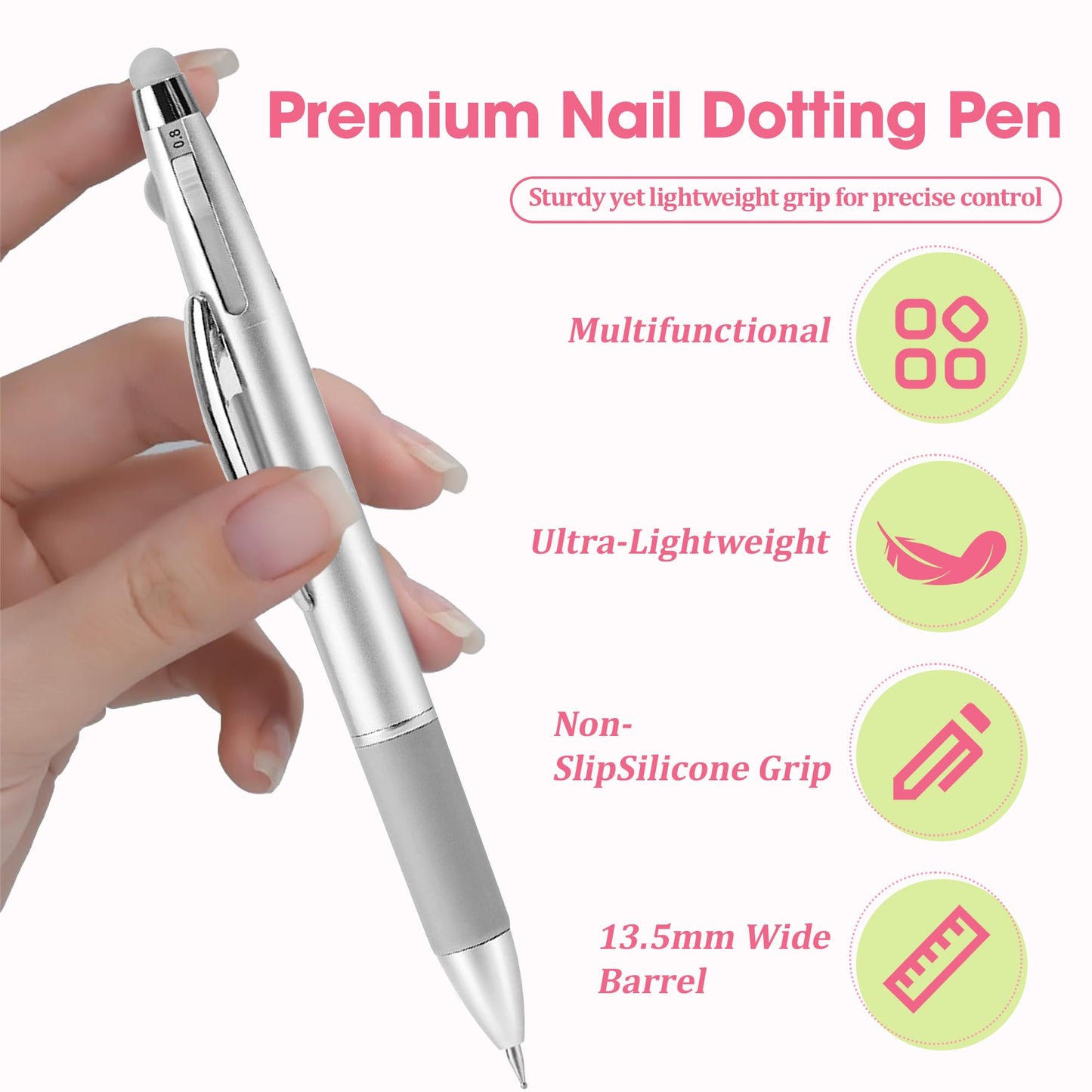 Nail Dotting Pen 5 in 1 2 PACK, Ballpoint Pen Design Nail Dotting Tool for Manicure Art Painting with 4 Size Marking and Pressing Head, For Nail Art Painting, Rhinestones DIY and Salon