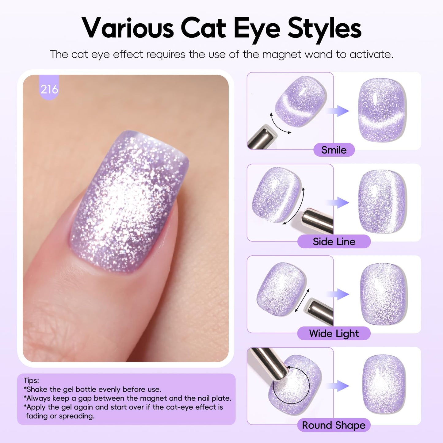 PEACECOLOR Cat Eye Gel Polish Set with Magnet, 6 Colors 10ML Nude White Milkly Sheer Colors Magnetic Nail Polish Salon DIY at Home