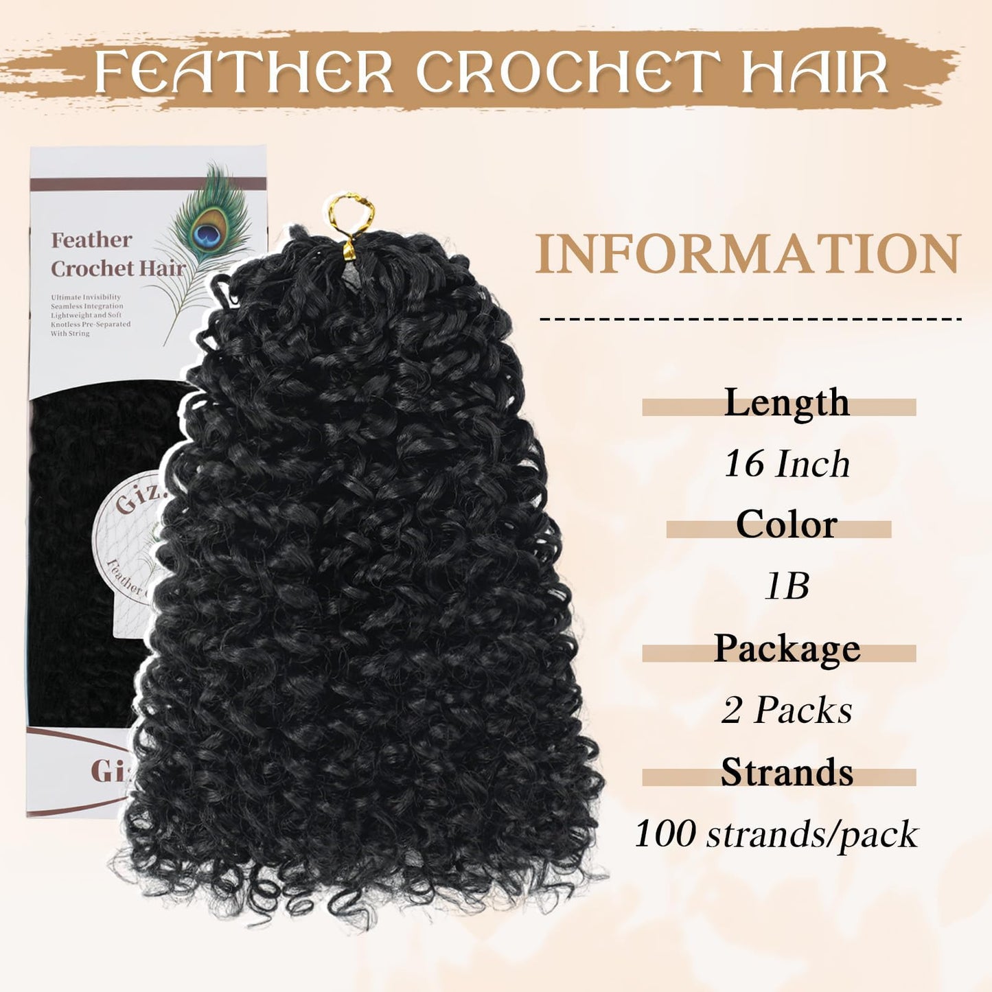 Miracle Knots Hair Feather Crochet Hair for Black Women with Invisible String 14" Texture 100 Strands knotless Pre Separated Curly Crochet Hair Extensions Braids (1B#, 16 Inch (130g))