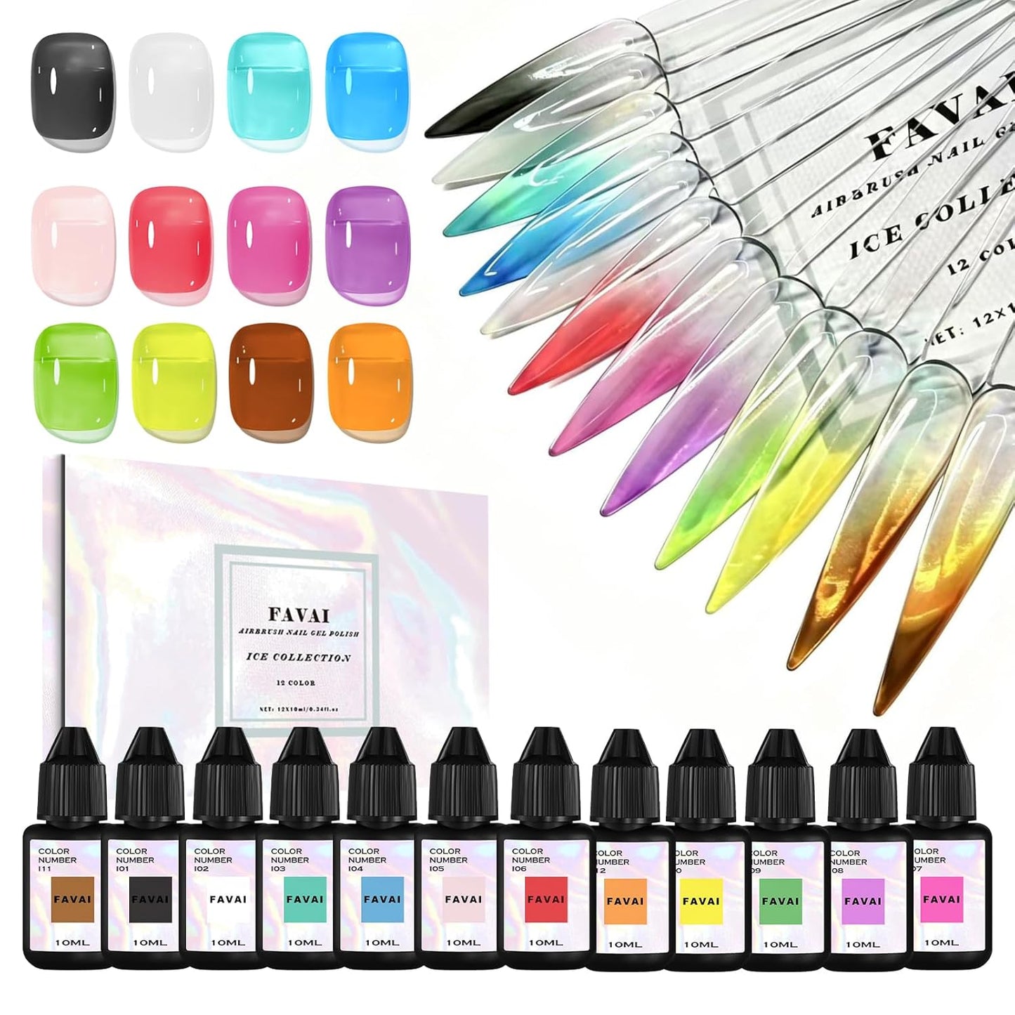 Iridescent Metallic Airbrush Gel Nail Polish - 12 HEMA Free Colors | Non-Acetone Shimmer Glitter for DIY Nail Art