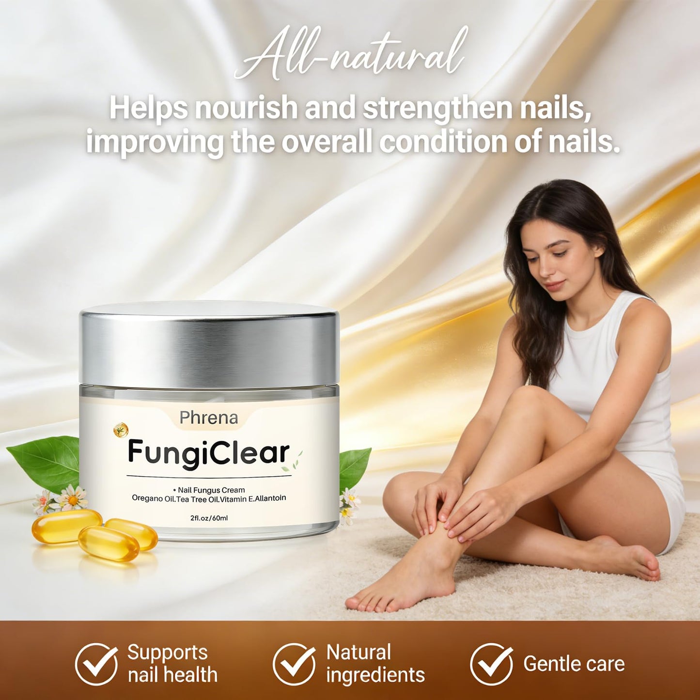 Nail Cream,Natural with Tea Tree Oil, Oregano Oil,Vitamin E & Allantoin,60ml/2.03fl.oz