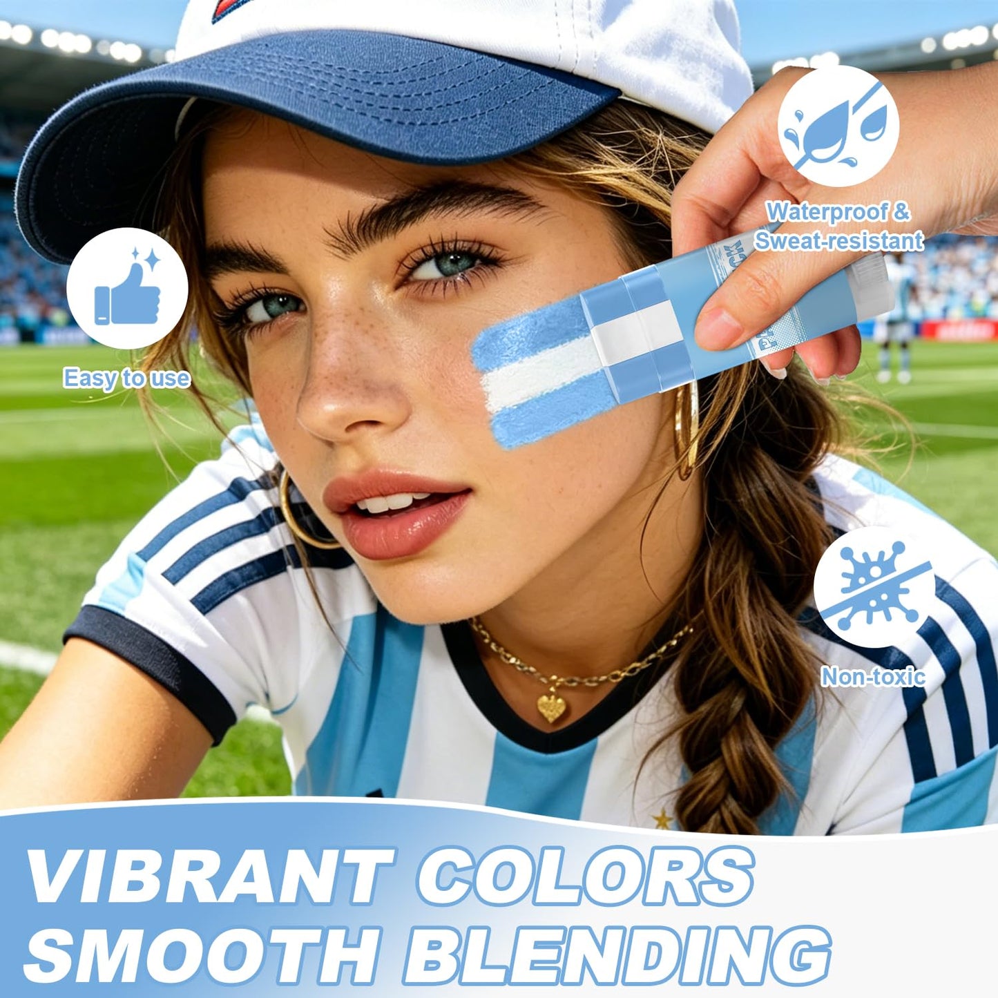 Argentina Face Paint Stick - Blue & White Makeup for 2026 World Cup | Sports Eye Black Stick