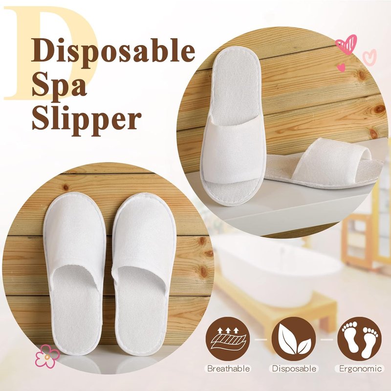 Disposable Slippers for Guests - 48 Pairs Soft Open & Closed Toe Non-Slip Hotel Spa Slippers | Ideal for Home, Travel, Weddings