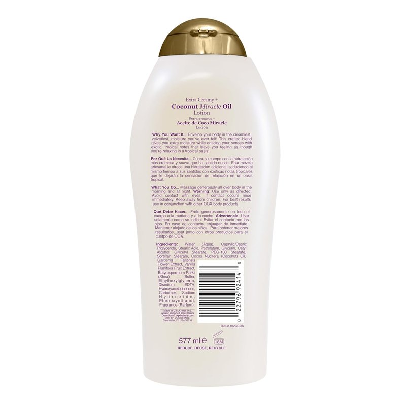 OGX Coconut Miracle Oil Body Lotion - Ultra Moisturizing, Fast-Absorbing, Paraben-Free | 19.5 Ounce