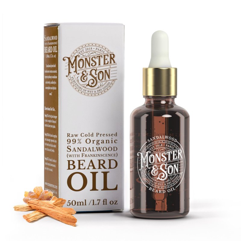Monster&Son Cedarwood with Lemongrass Raw Cold Pressed Organic Beard Oil 1.7oz - Helps to Hydrate, Style and Promote New Hair Growth - Rich in Vitamins & Minerals - Jojoba, Argan & Meadowfoam Oils