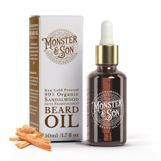Monster&Son Cedarwood with Lemongrass Raw Cold Pressed Organic Beard Oil 1.7oz - Helps to Hydrate, Style and Promote New Hair Growth - Rich in Vitamins & Minerals - Jojoba, Argan & Meadowfoam Oils