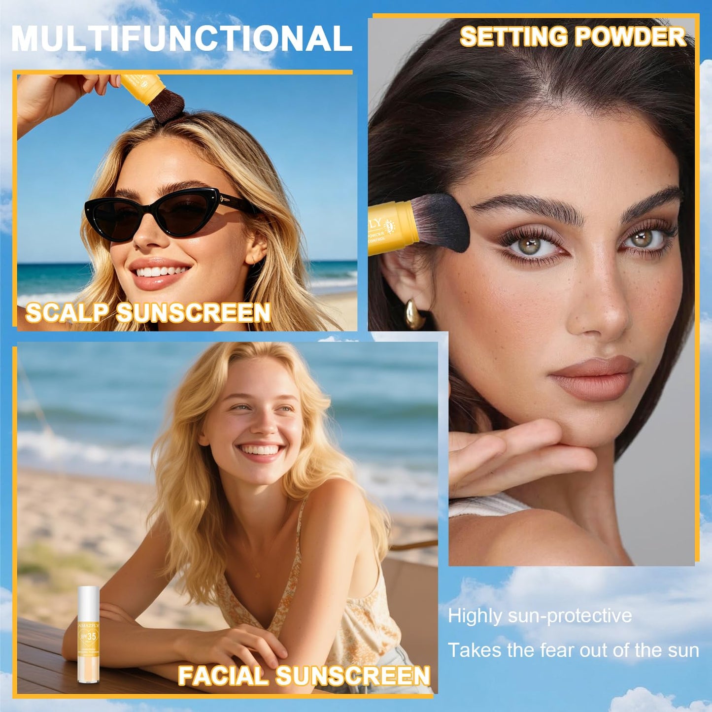 Mineral Sunscreen Setting Powder for Face & Scalp, SPF 35 Translucent Loose Powder, Mineral Brush Powder, Oil Control Natural Matte Finish, Lasting Lightweight Breathable (Medium)