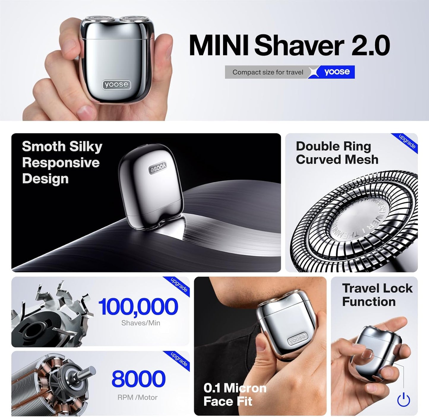 Portable Electric Razor for Men - Yoose Alloy Mini Shaver | IPX7 Waterproof, USB-C Rechargeable, 60 Min Runtime, Yellow