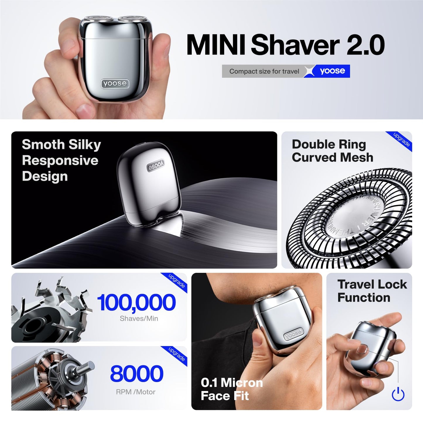 yoose Alloy Mini Shaver, Portable Electric Razor for Men, IPX7 Waterproof, Dry Shave, USB-C Rechargeable, Easy to Clean Magnetic Detachable Head, Cordless Electric Shaver, 60 Mins Runtime, Yellow
