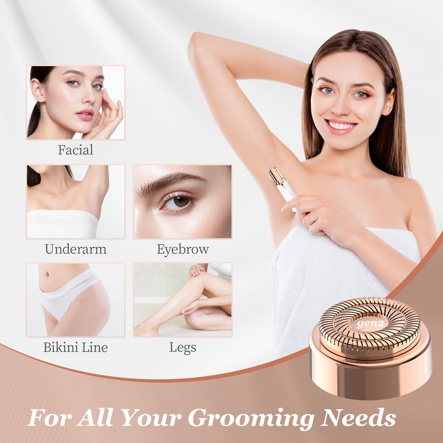FRASAM 6Pack Facial Rose Gold Gen 2 Replacement Heads for Flawless Hair Remover Generation 2, 18K Gold Double Blades