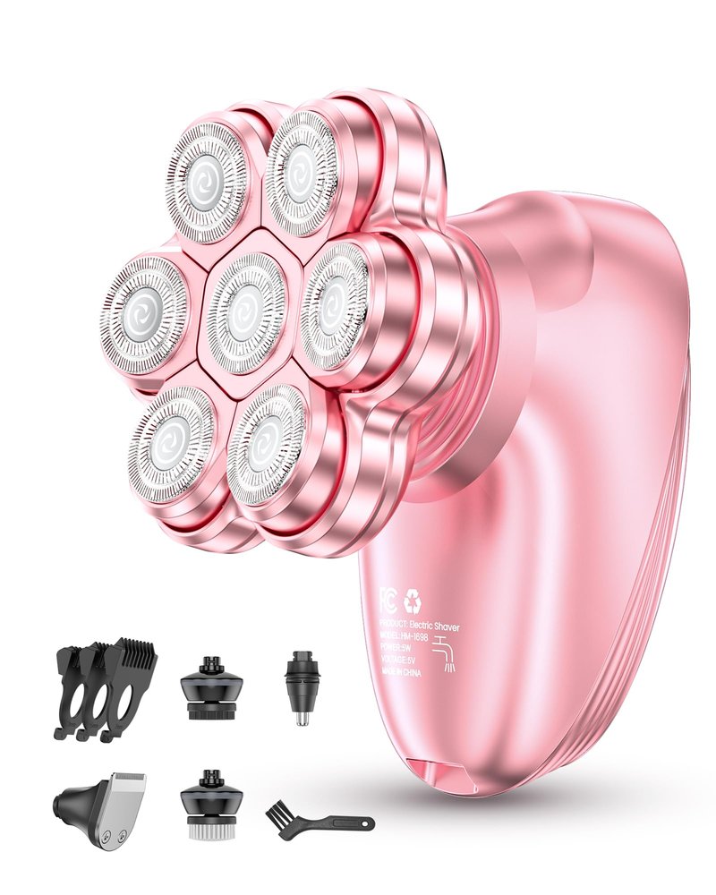 5-in-1 Electric Razors for Women, 7D Magnetic Heads Full Body Shaver, Waterproof Wet Dry Hair Remover with LED Display, Rechargeable Bikini Trimmer for Underarms, Face, Legs, Lips, Arms (Pink)