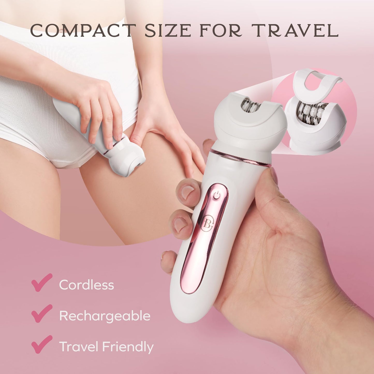 Bella Ciao 10-Piece Rechargeable Epilator Kit for Women, Wet Dry Hair Removal Device with Bikini Trimmer, Facial Brush, Callus Shaver, Foil Shaver, IPX6 Waterproof