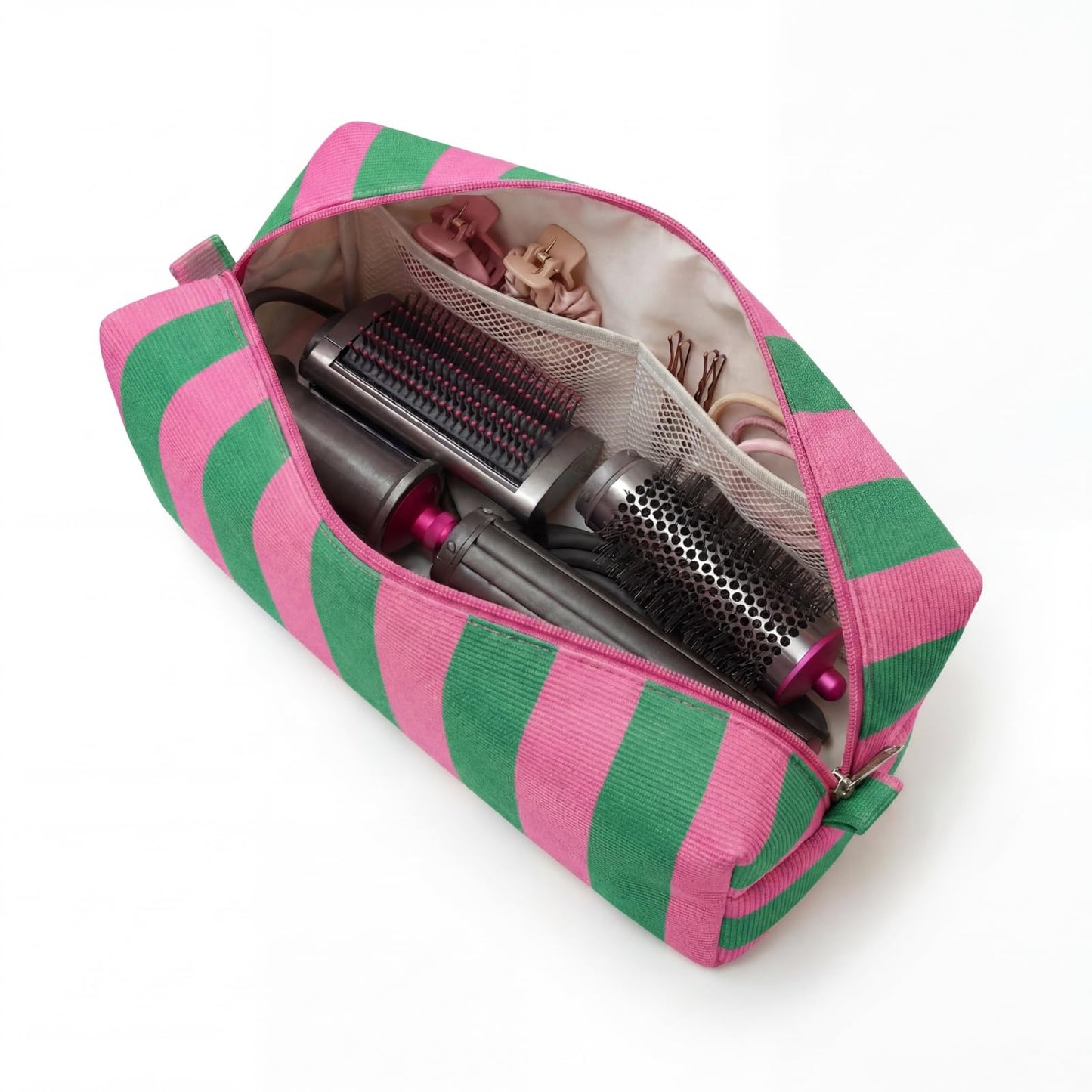 RSRSLEII Striped Hair Tools Travel Bag，Corduroy Hair Dryer Bag, Flat Iron Curling Iron Bag, Aesthetic Foldable Travel Organizer