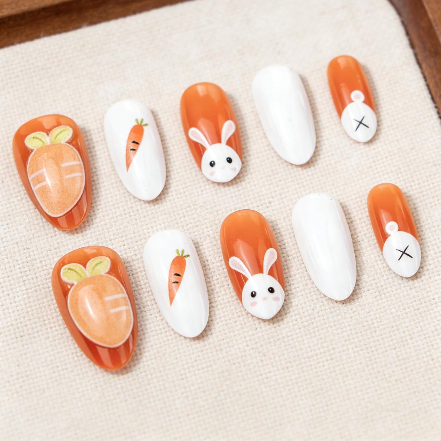 Colorful Gradient Press-On Nails - Medium Almond Summer Sunset | Reusable Glossy Full Cover 24 Pcs with Adhesive Stickers
