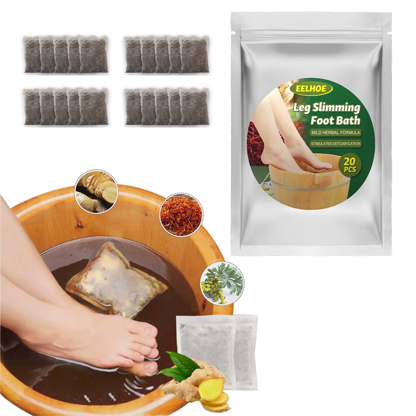 Lymphatic Drainage Ginger Foot Soak - 20PCS Natural Mugwort Herb Bath Bags for Muscle Relaxation & Leg Slimming