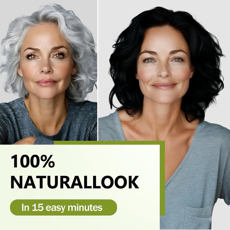 Black Hair Dye Shampoo - 100% Gray Coverage | Natural Herbal Formula, Nourishing & Ammonia-Free