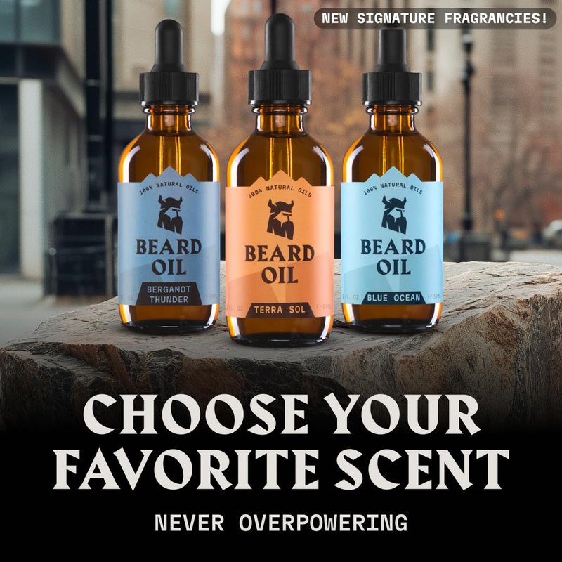 Striking Viking Beard Oil for Men -2 Fl Oz (1 Pack), Bergamot Thunder - Naturally Derived Conditioner with Almond, Tea Tree, Argan & Jojoba Oil for Beard Growth, Softening & Moisturizing