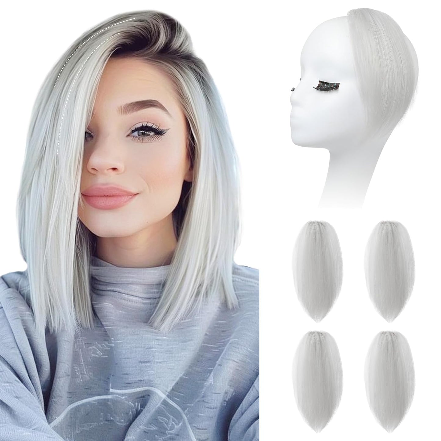 REECHO Clip In Hair Volumizer - Short Thick Hairpieces for Extra Volume | Light Brown with Blonde Highlights, 8 Inch (Pack of 2)