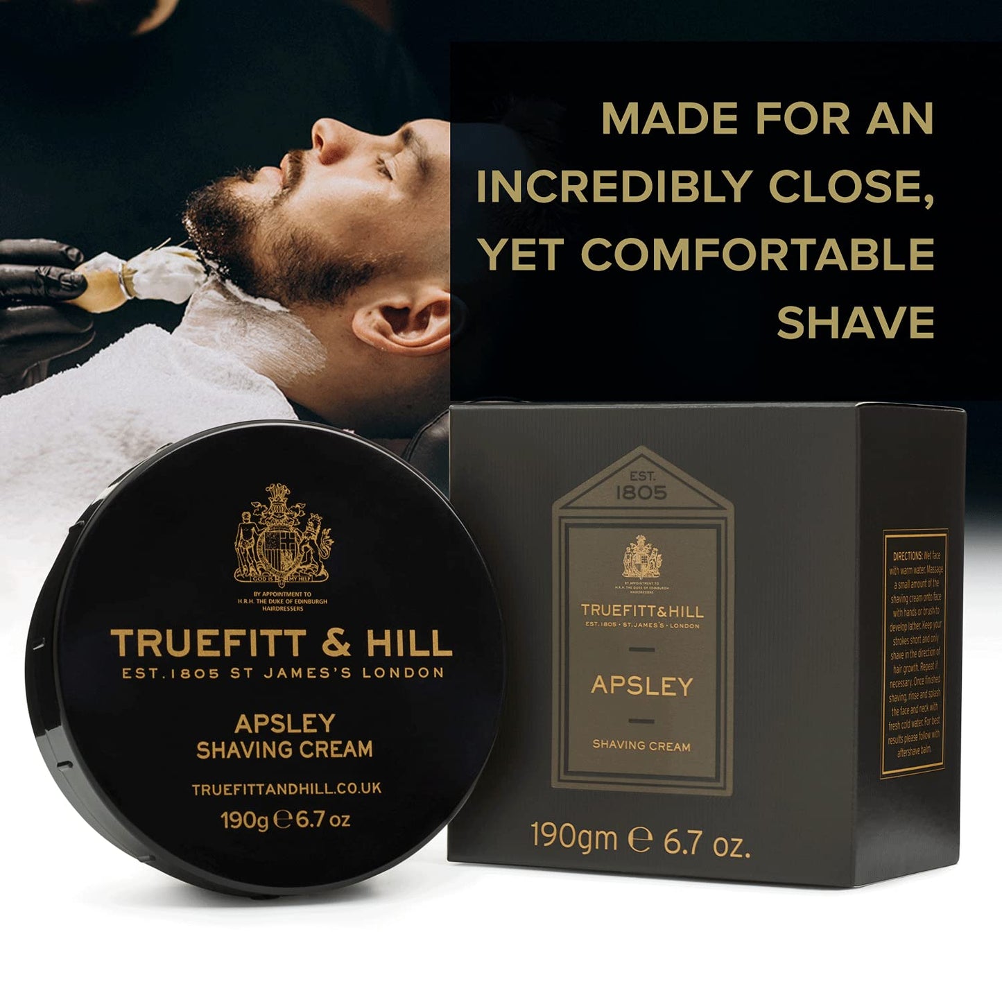 Truefitt & Hill Apsley Shaving Cream Bowl for Men, Masculine and Timeless scent, 6.7 oz.