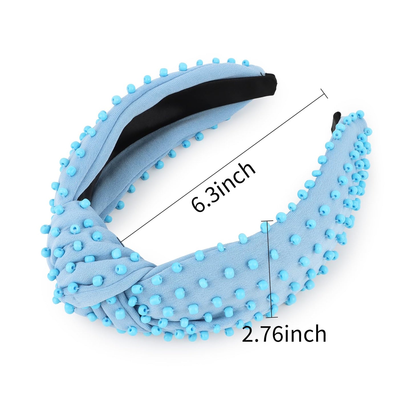 YISSION Light Blue Knotted Headband for Women - Wide Beaded Hair Hoop, Stylish Hair Accessory for Daily Wear, Parties & Casual Outfits