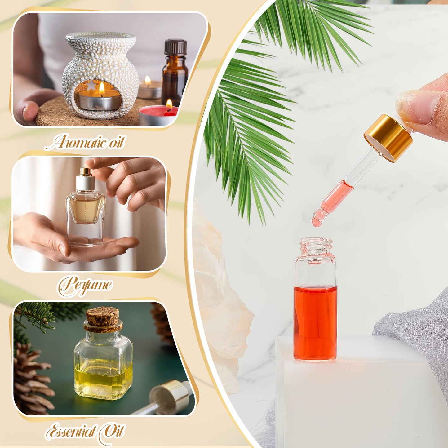 Didaey 12 Pcs 5 ml Mini Glass Oil Dropper Bottle Bulk, Clear Essential Small Empty Bottles Sample Containers Perfume Liquid Vials with Cap for Traveling (Champagne Gold)