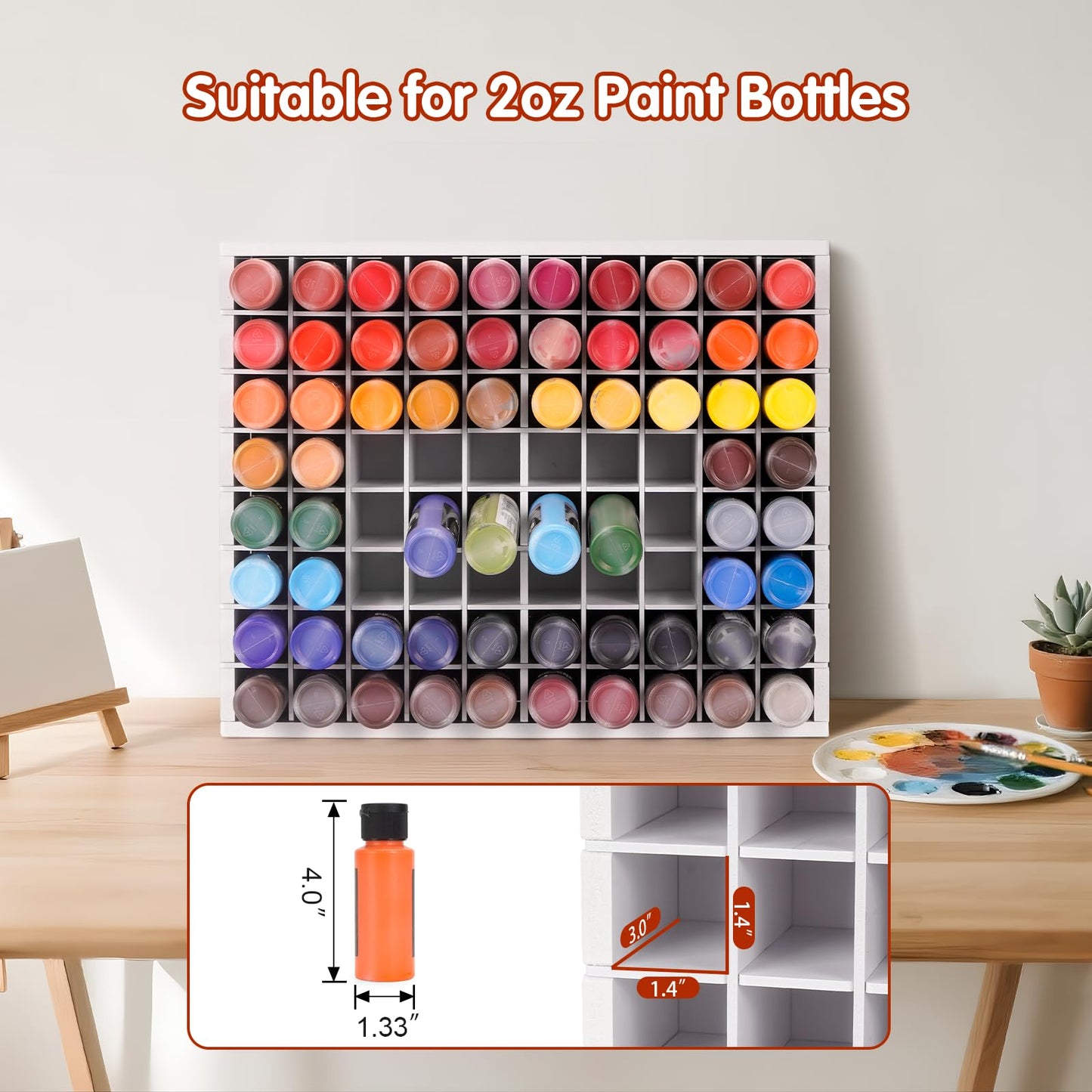 Krafetto 80 Grids Paint Organizer Storage Rack, Wall-mountable Craft Paints Holder, Paint Bottle Organizer Rack Stand for 2 oz Acrylic Craft Paints
