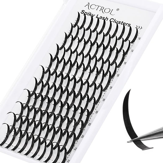 ACTROL Spiky Lash Clusters Individual Lashes 14-22mm Mix Length C Curl Spiky Lash Extensions Premade Eyelash Cluster DIY Spikes Eyelash Cluster Volume Fairy Lash Extension