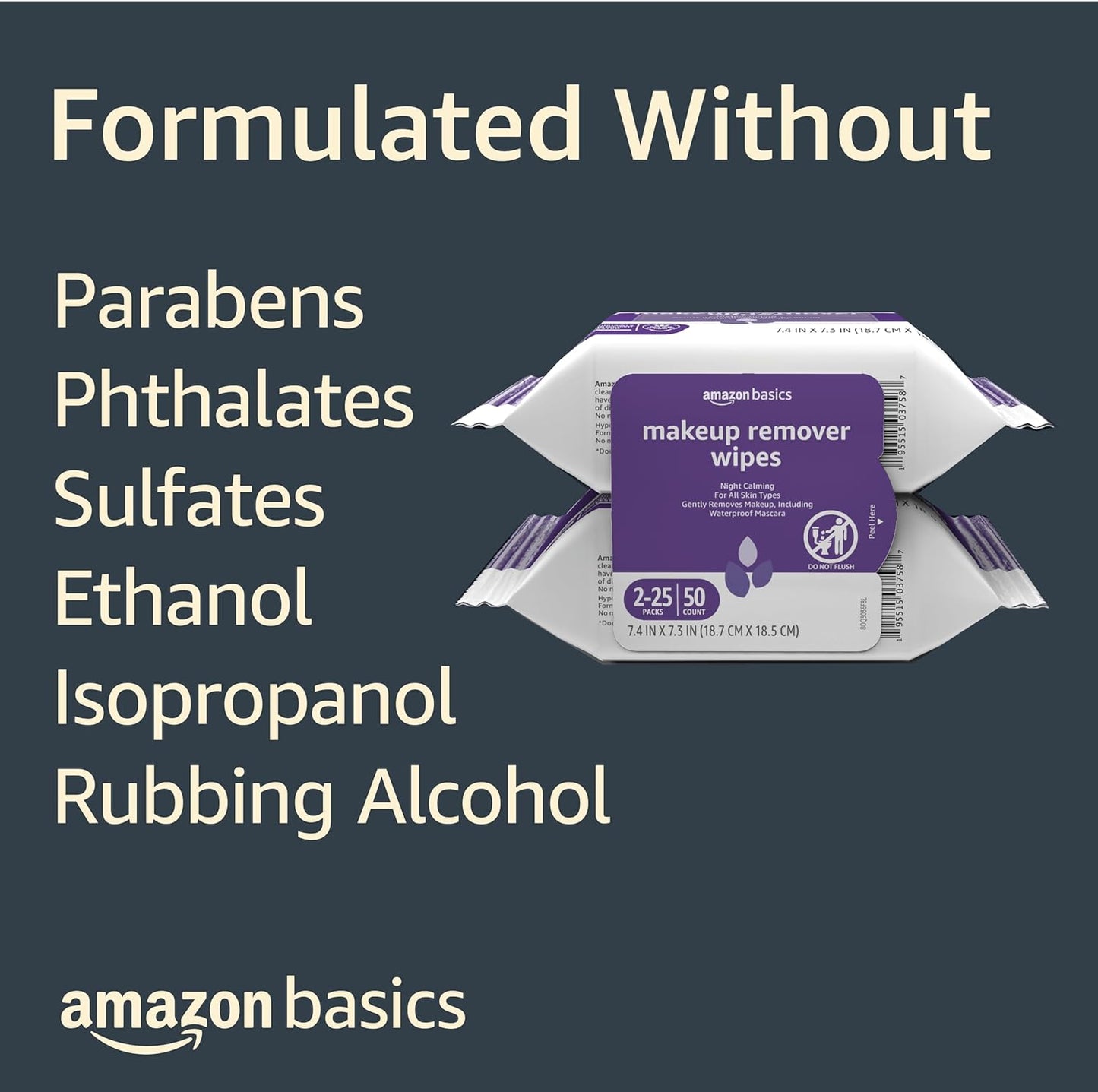 Makeup Remover Wipes - Gentle Plant-Based Cleansing | Alcohol-Free, 25 Count (Pack of 2)