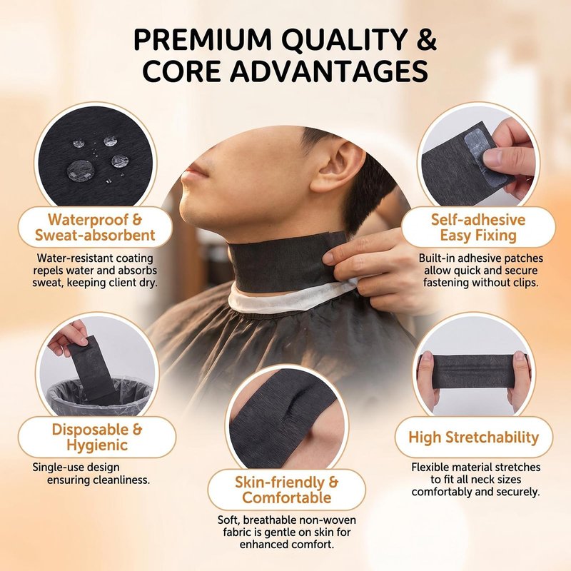 2 Rolls 200 Strips Black Disposable Barber Neck Strips, Stretchable Neck Tape for Salon Hair Cutting, Professional Barber Supplies Accessories