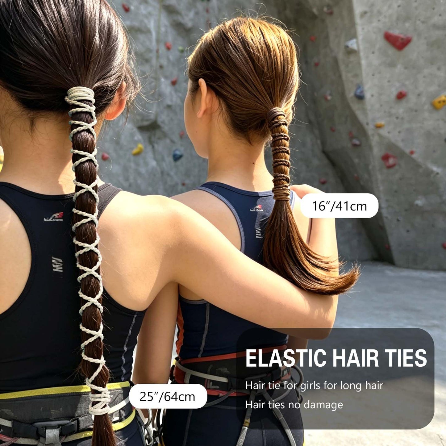 Hair Ties No Damage for Women with 2 Braids, 25" 3 Packs Elastic Ponytail Holders for Thick & Long Hair Cute Sport Pony Tail Wrap Tie Accessories for Running,Workout,Swim,Dive(Blue/Beige/Navy Blue)