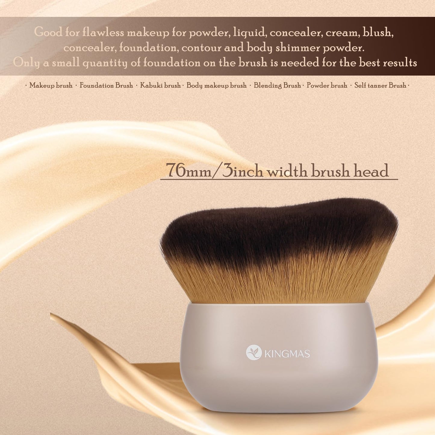 KINGMAS Extra Large Body Makeup Brush for Self Tanner, Leg Makeup & Bronzer Blend, 76mm Kabuki Brush, Oval Face & Back Makeup Brush, Wet & Dry Use