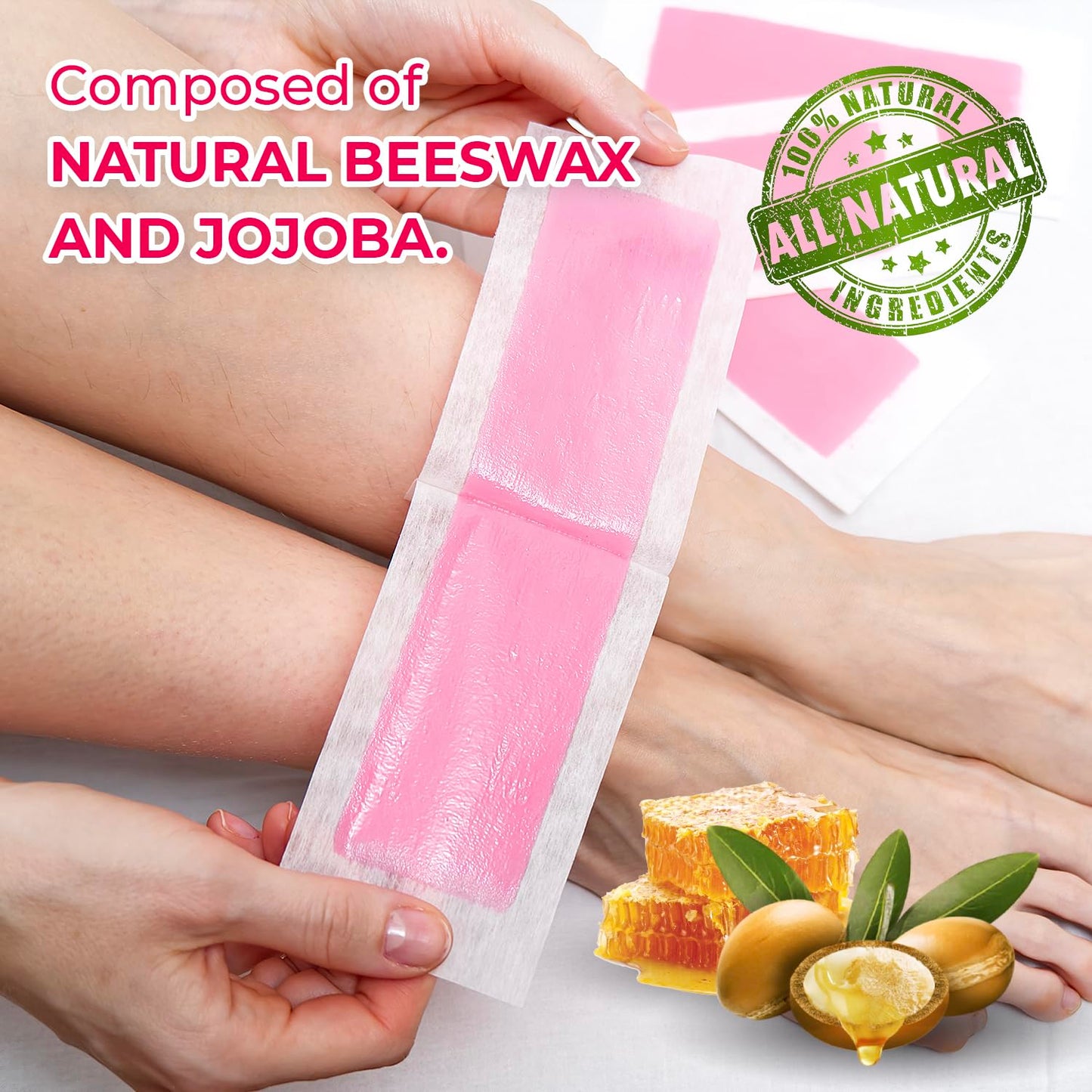 Wax Strips for Hair Removal - 64 Waxing Strips & 4 Calming Oil Wipes | At-Home Brazilian Waxing Kit for Women - Body, Legs, Arms, Bikini