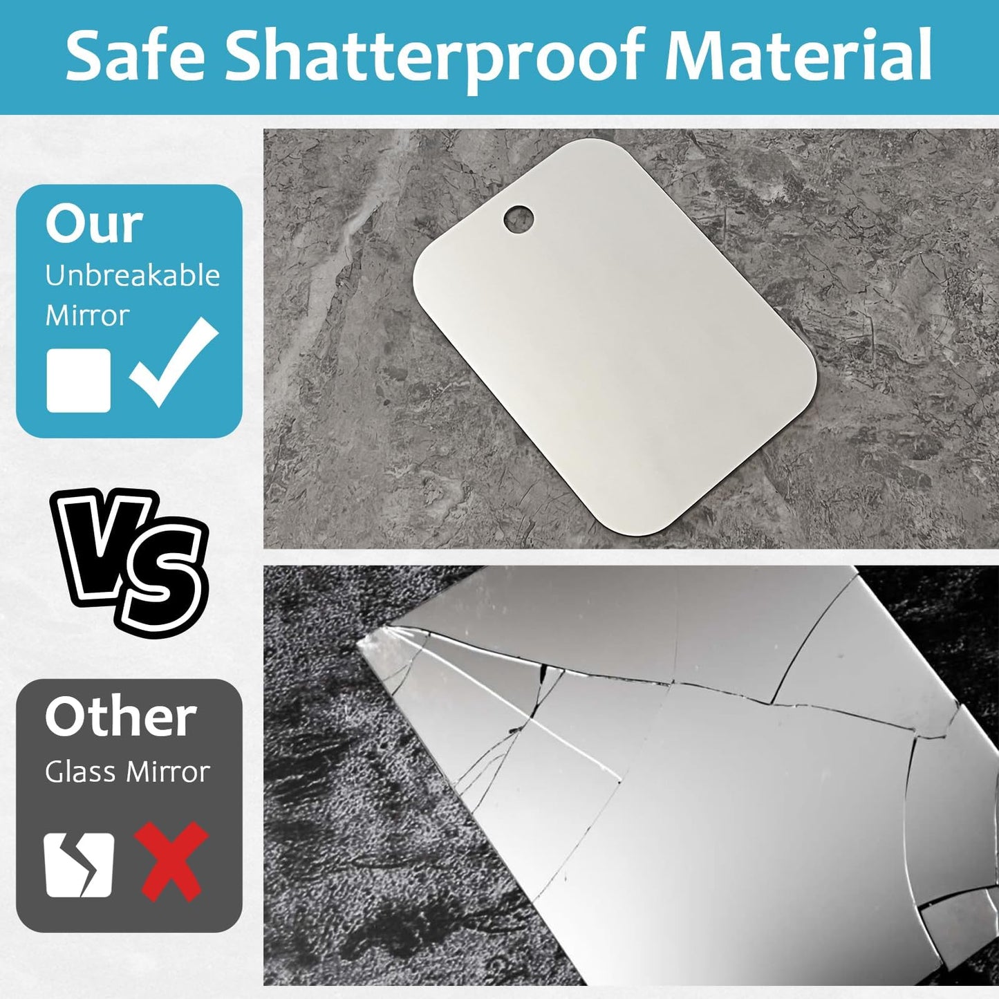 Shower Mirror Fogless for Shaving, No Fog Shaving Mirror, Anti-Fog Makeup Small Mirror Bathroom Accessories Travel Camping, Shatterproof Men's Woma Wall Hanging（Large 9.5inx7.5in）