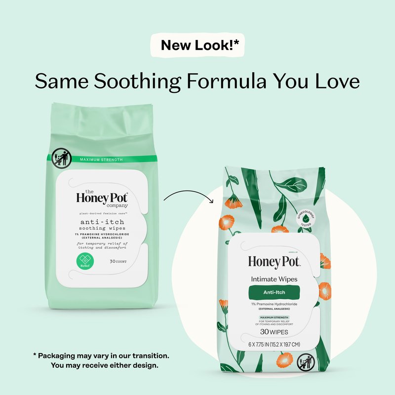 The Honey Pot Company - Anti-Itch Soothing Feminine Wipes - At Home or On the Go Medicated for Temporary Relief of Itching and Discomfort - Maximum Strength - 30 ct.