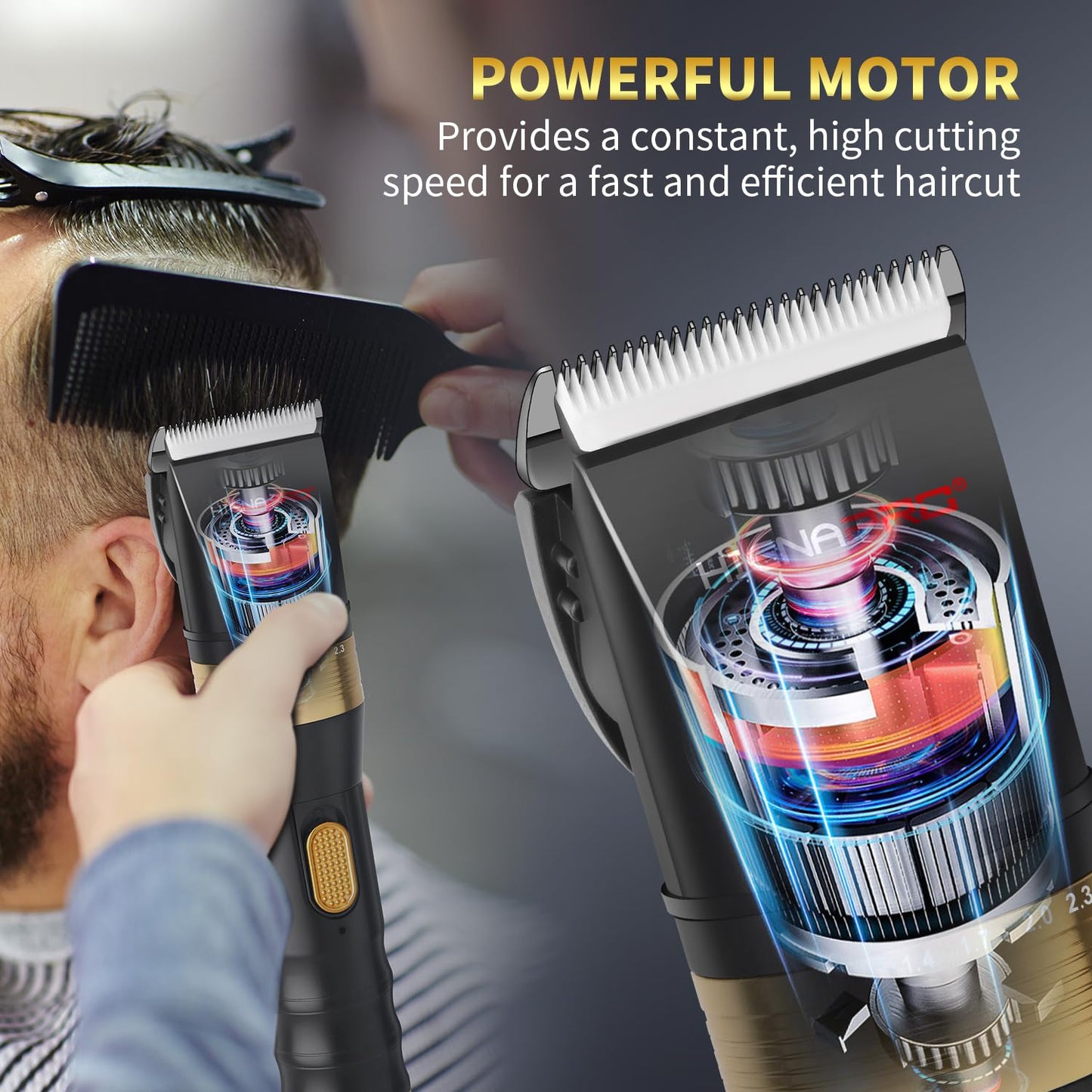 HIENA PRO Professional Hair Clippers for Men, Cordless Rechargeable Hair Clipper, Clipper and Trimmer for Hair Cutting, Low Noise Hair Cutting Tools, Gifts for Men