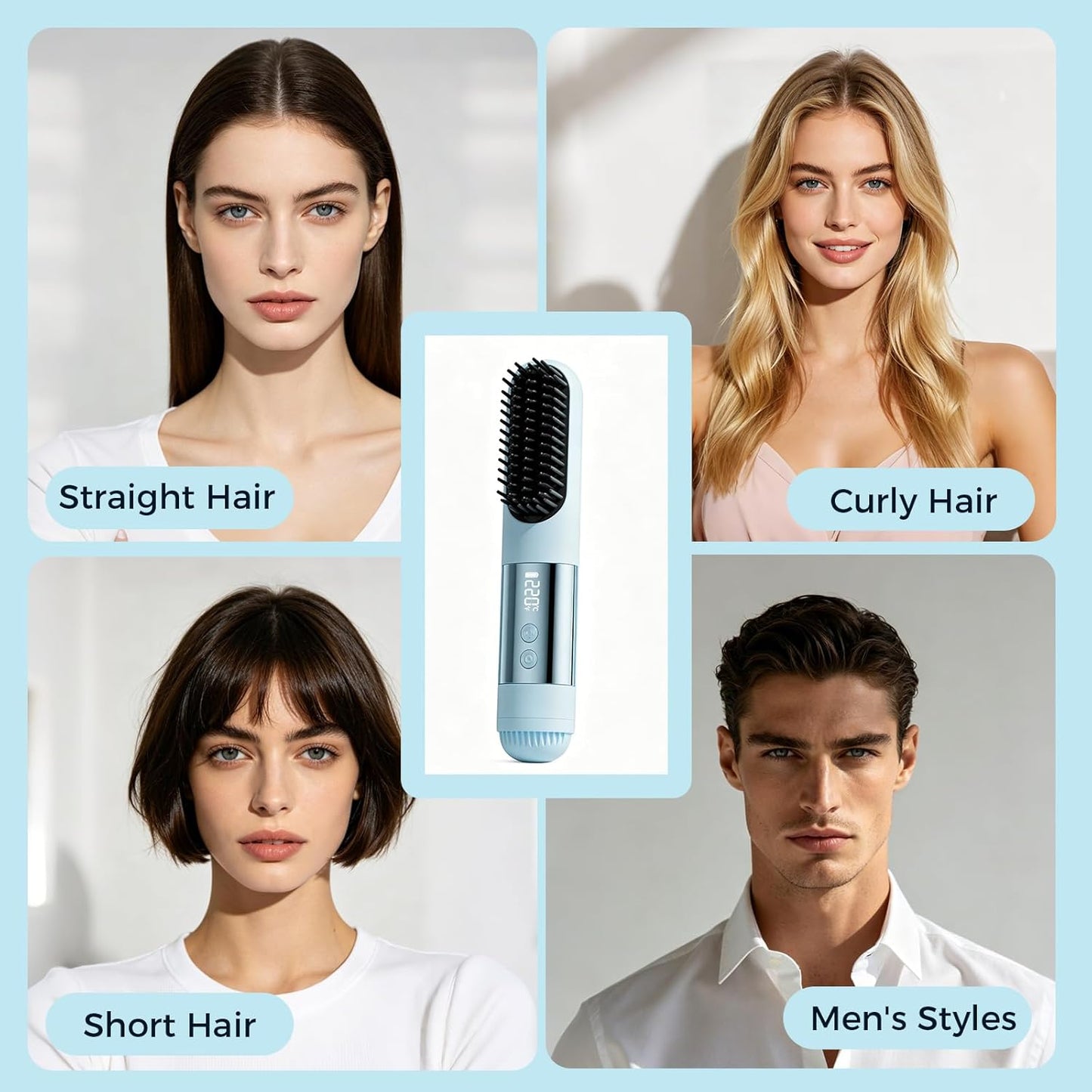 Go Brush Pro - Ionic & Ceramic Straightening Brush with 3 Heat Settings | Fast 30s Heat, 2500mAh USB-C Rechargeable
