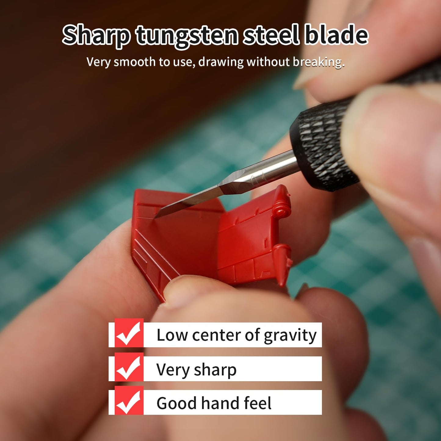 Bucasso Model Scriber, 7-Piece Tungsten Steel Blade Scribing Tool Set 0.075/0.1/0.125/0.15/0.2/0.3/0.5mm, with Wooden Stand for Modeling Hobby, RG Scale Model, Gundam Model Kit, Plastic Models