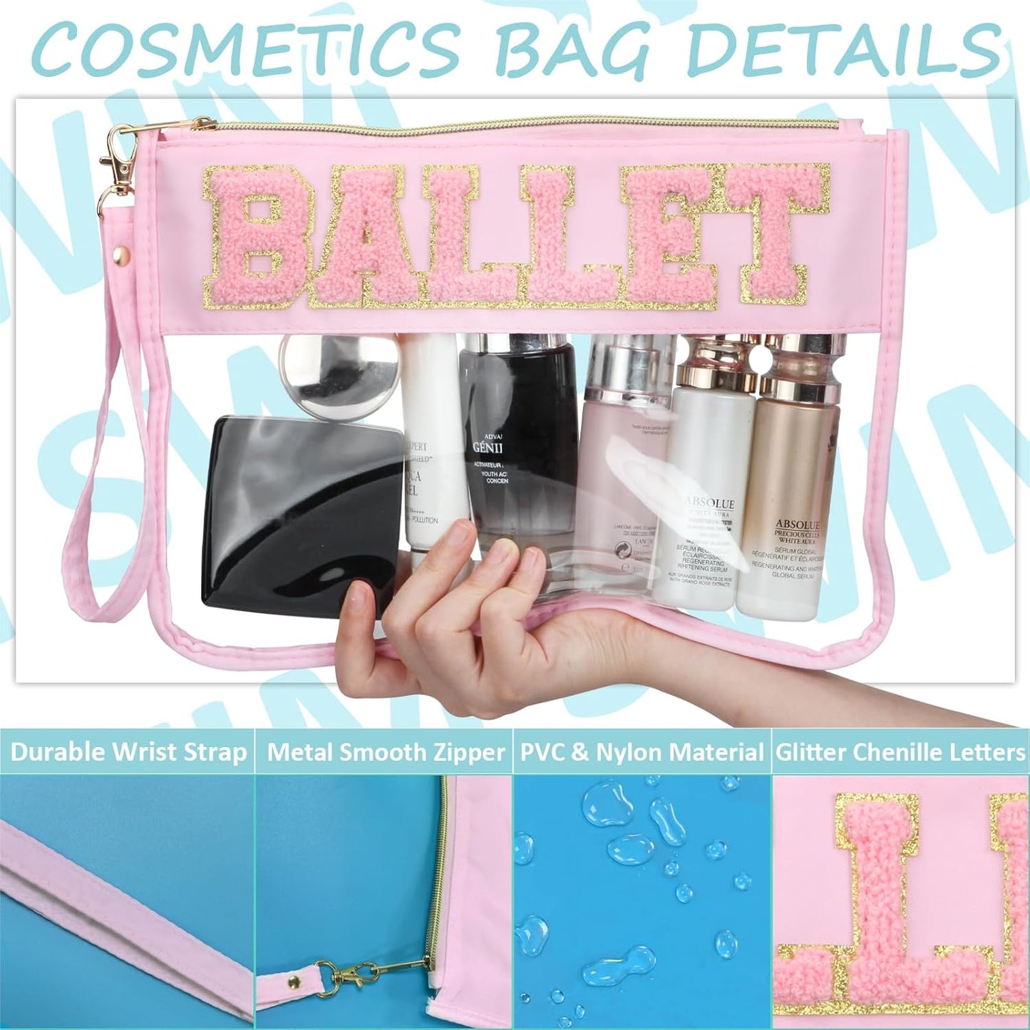 Ballet Gifts Makeup Bag Set - 2 Pcs Chenille Patch Cosmetic Organizer | Waterproof Travel Pouch for Women