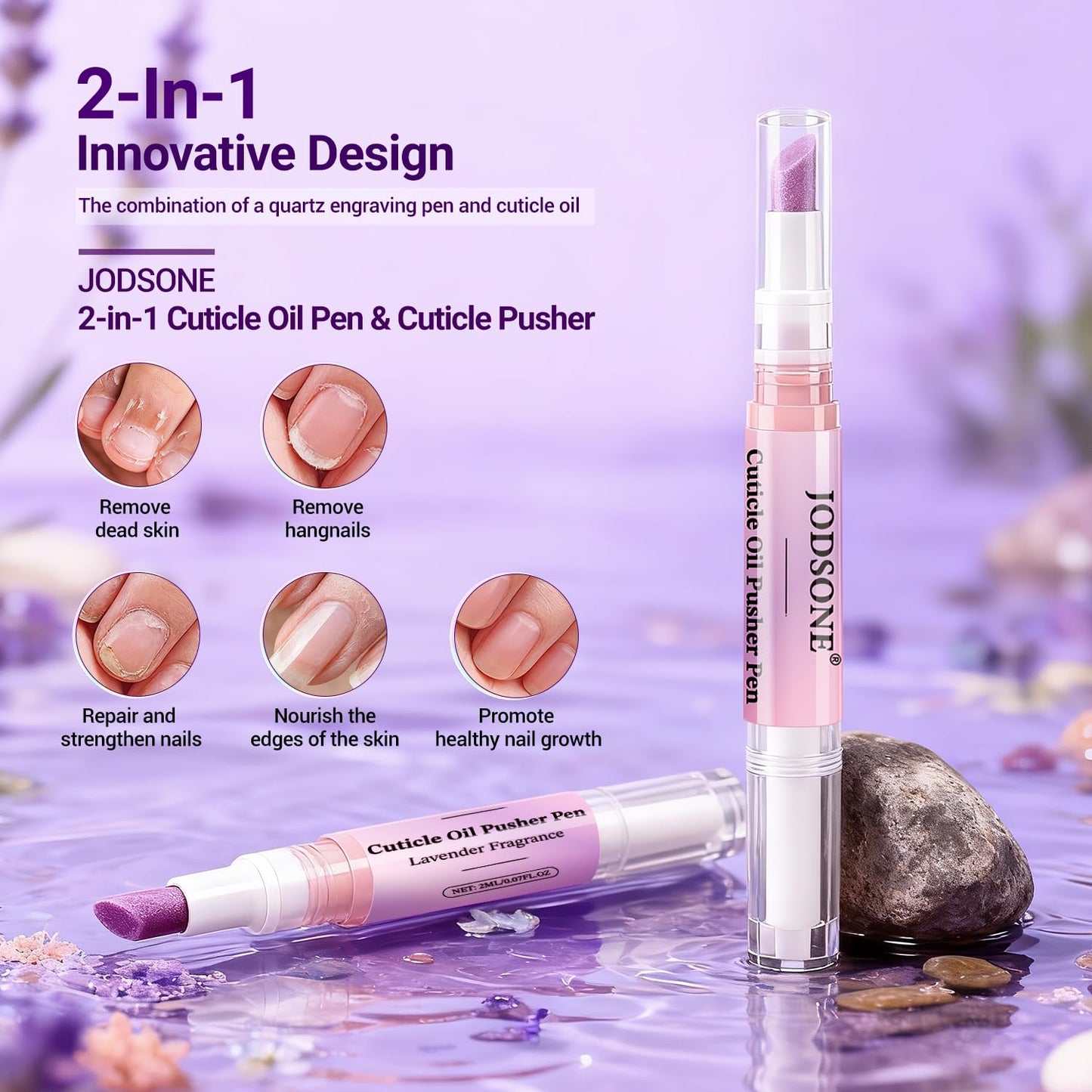 JODSONE 2-in-1 Cuticle Oil Pen & Pusher - Gentle Treatment for Dry, Damaged Nails | Moisturizing Formula