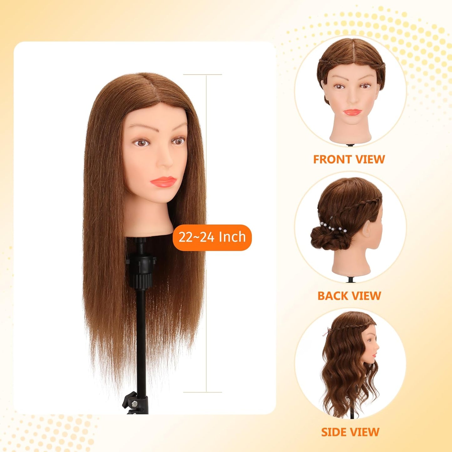 Real Human Hair Mannequin Head - Cosmetology Training Doll for Hair Styling, Cutting & Braiding | Dark Brown
