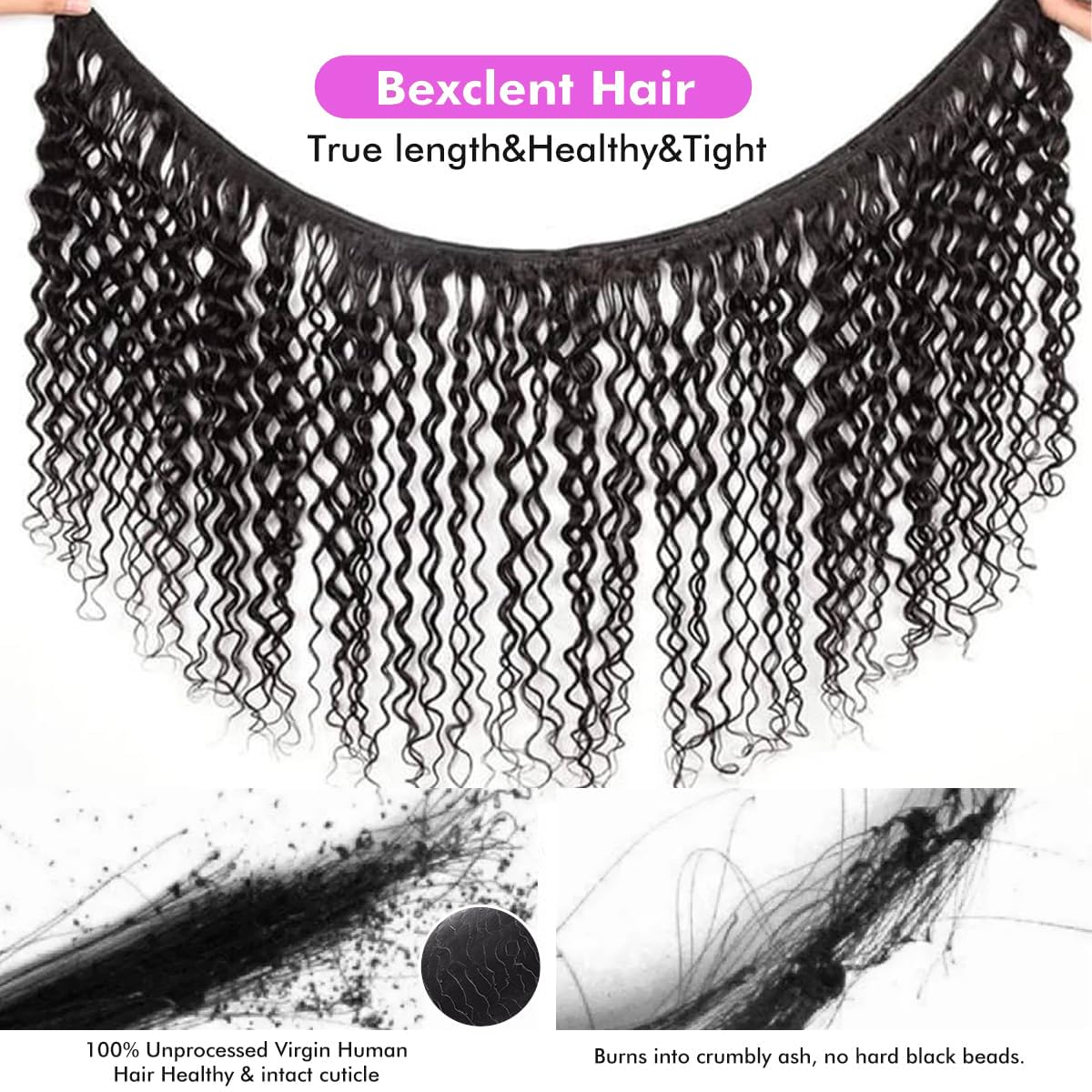 Human Hair Bundles Deep Wave 12 14 16 Inch Curly Bundles Human Hair 100% Unprocessed Brazilian Virgin Hair 3 Bundles For Women Wet and Wavy Quick Weave Hair Bundle Hair Extensions Natural Black
