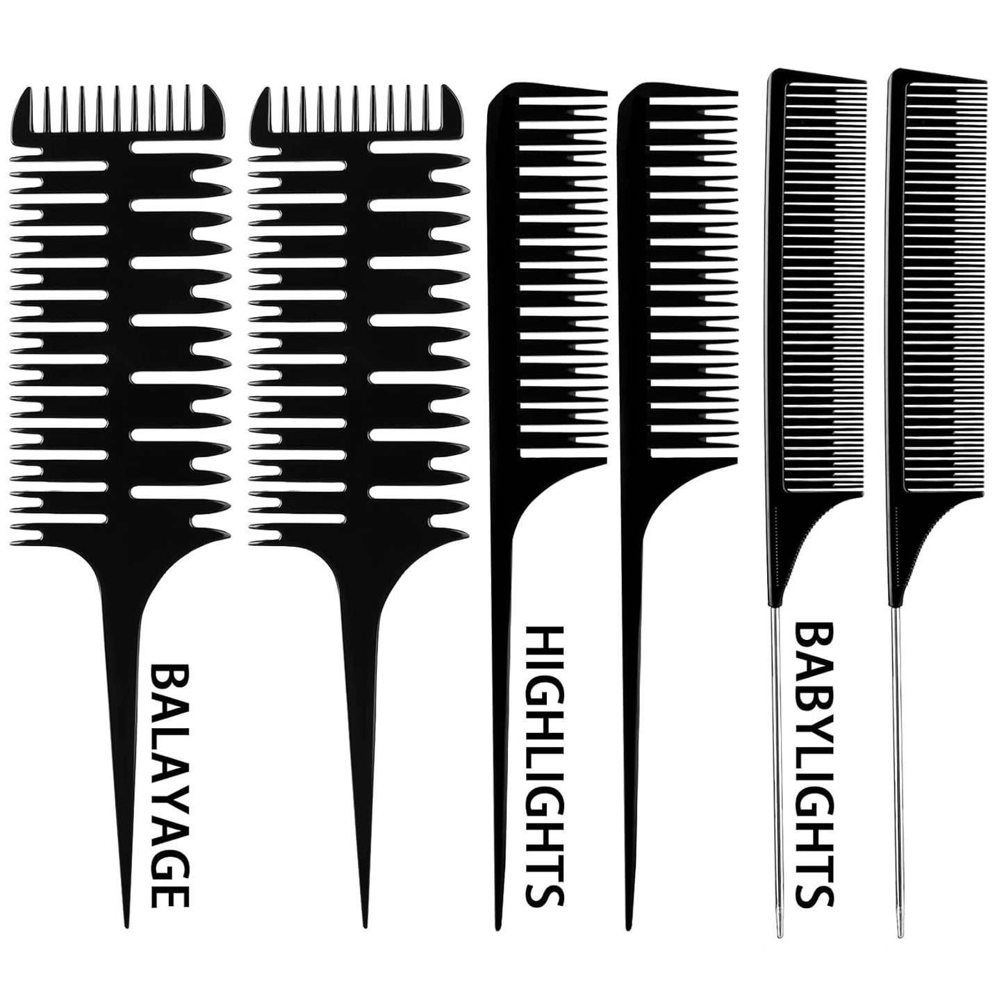 Highlighting Comb Set - 6 Pcs Weaving Hair Dyeing & Sectioning Combs for Balayage | Multicolor