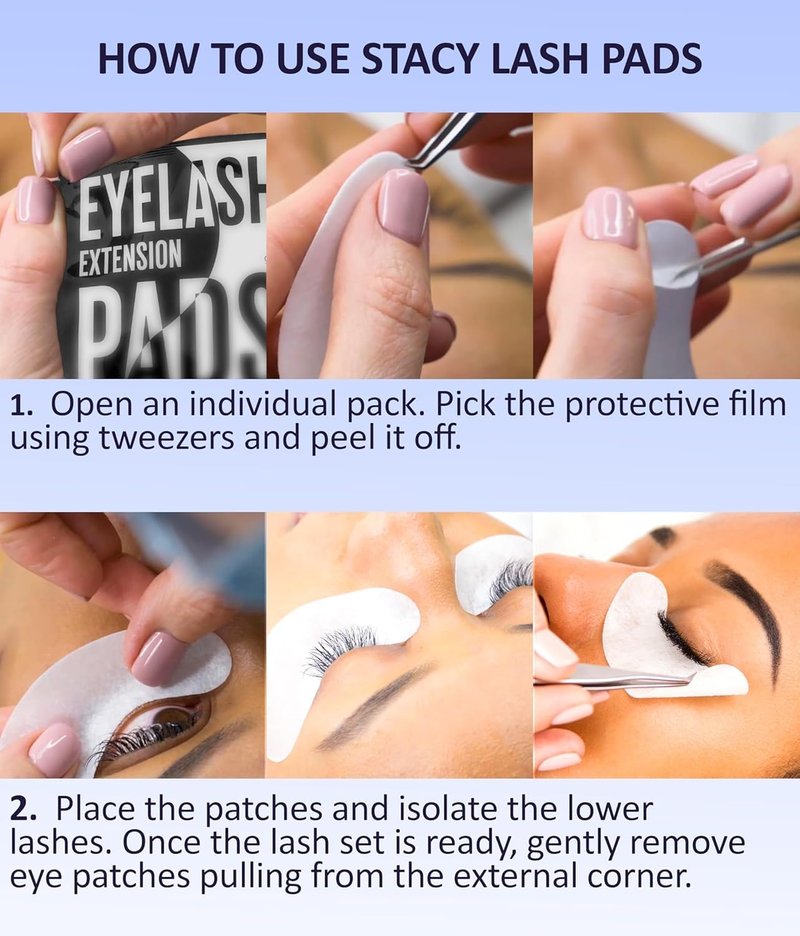 STACY LASH 100 Pairs Set Under Eye Gel Pads for Eyelash Extension - Lint Free Patches with Vitamin C and Aloe Vera Lash Supplies and Beauty tools - Hydrogel Eye Pads - Skin Moisturizes