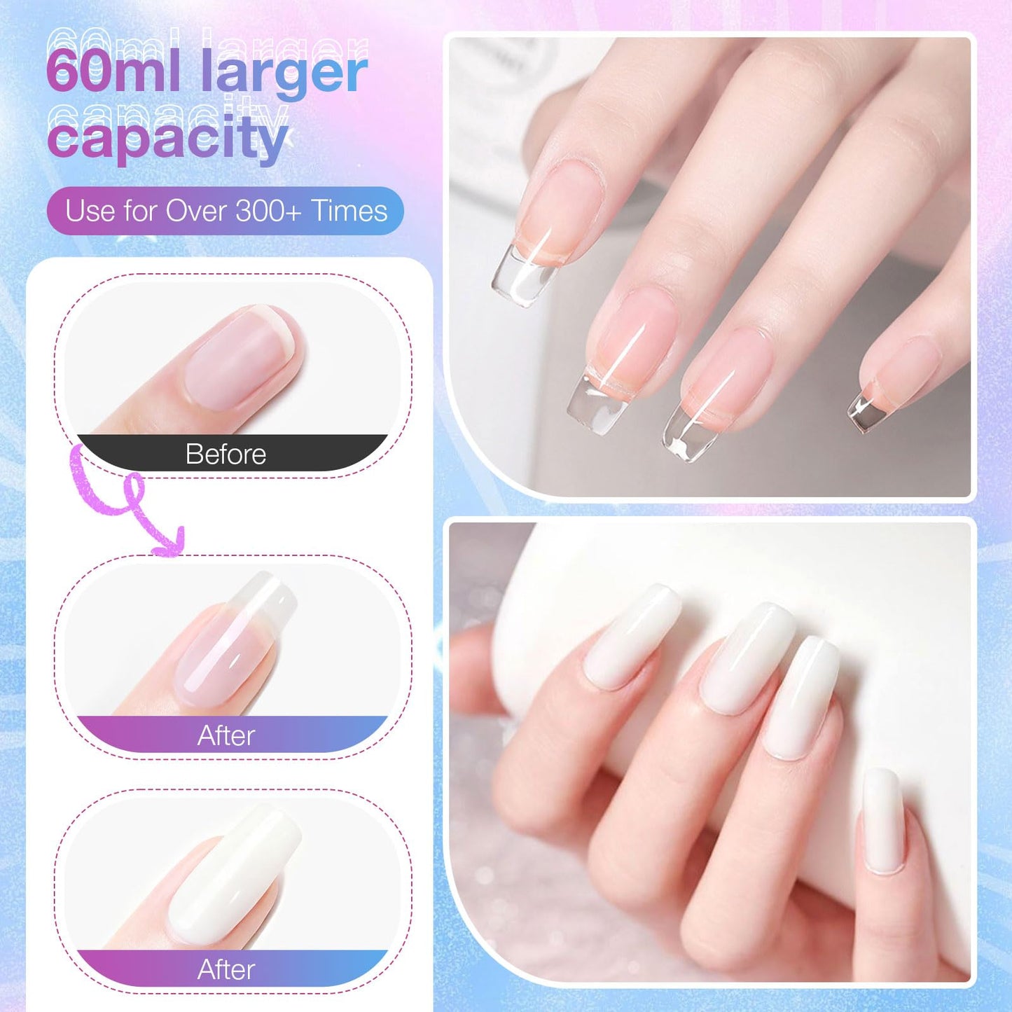 GELLAKTIK All-in-One Solid Builder Nail Gel Kit: 60g Hard Gel with 3D Mold, 6-Color Powders & Nail Art Tools (Nail File, Cuticle Pusher, Pen), Non-Sticky for Nail Extension, DIY Salon, UV/LED Cured