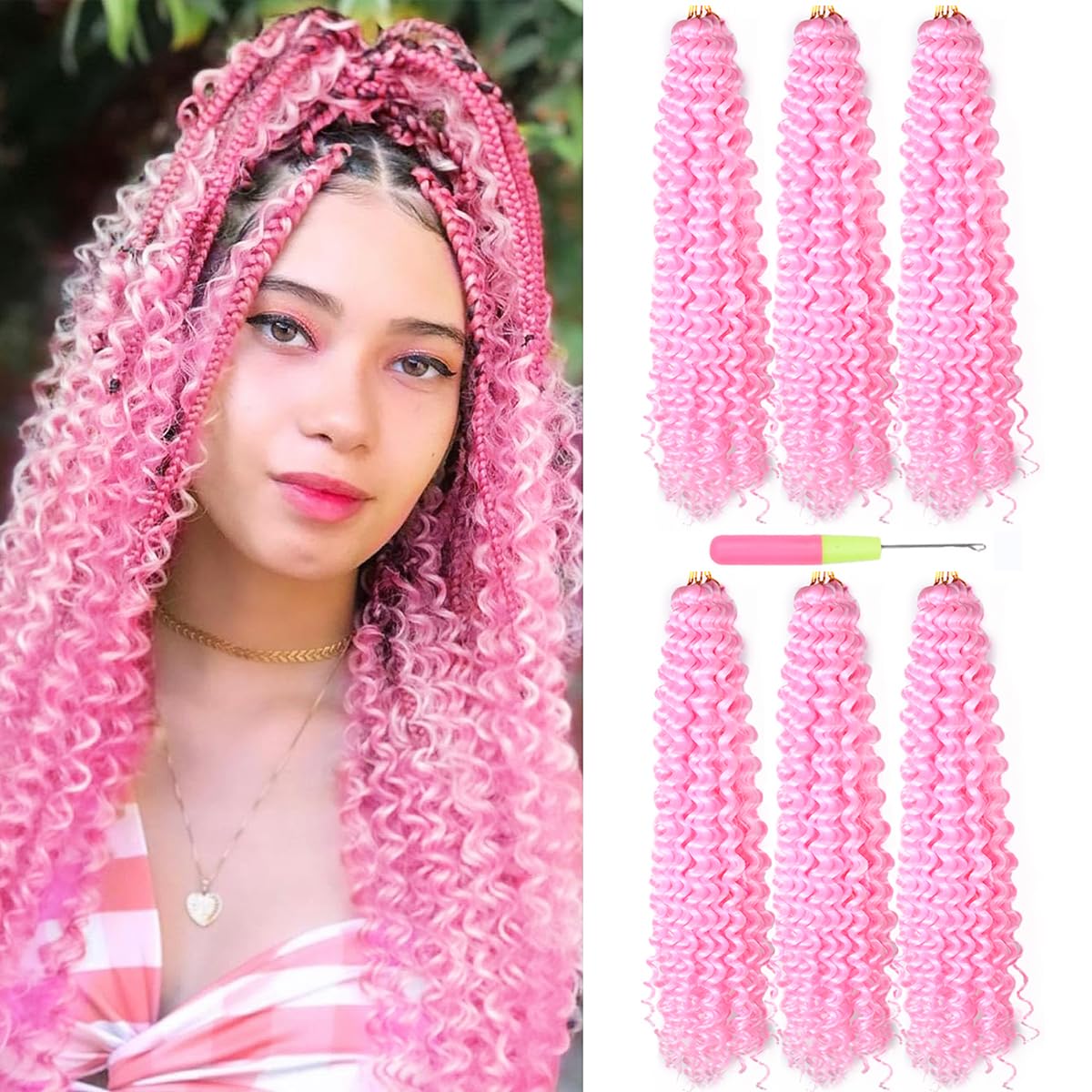 Ocean Wave Crochet Hair Extensions - Deep Wave Synthetic Braiding Hair for Women | 24 Inch, #1B (Pack of 2)