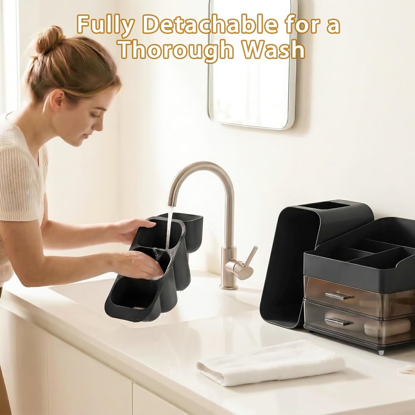 Large Capacity Makeup Organizer - Thickened Material Countertop Storage for Vanity | Black, Ideal Gift for Teen Girls