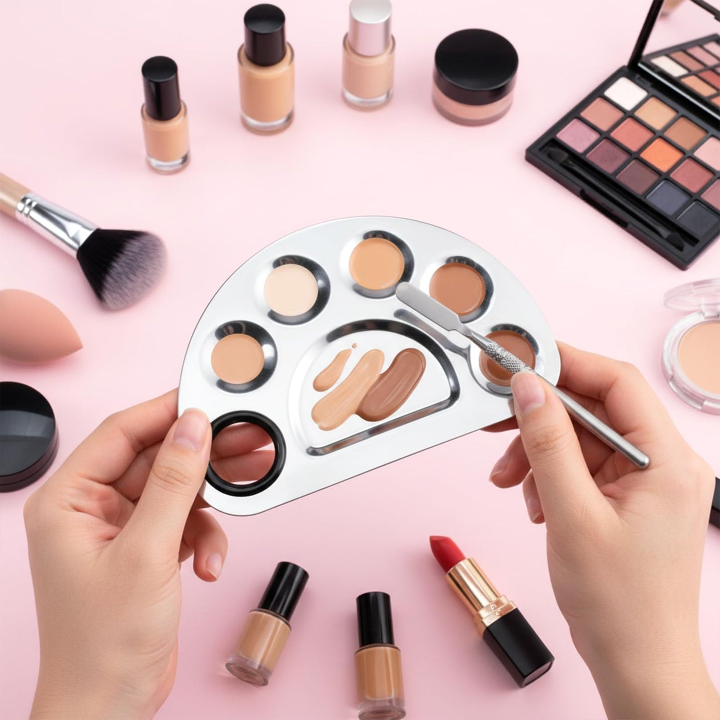 2 Set Makeup Palette Tray with Spatula, Makeup Mixing Palette