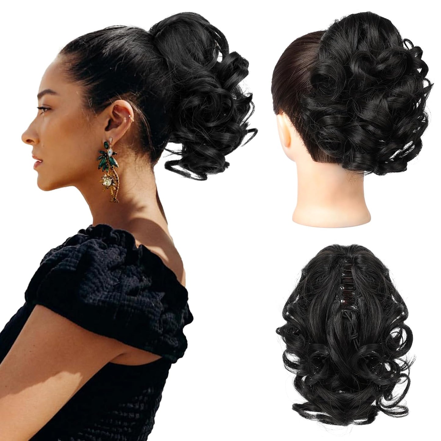 Ponytail Extension - 9" Claw Clip Short Curly Wavy Hairpiece | Dark Ash Blonde with Golden Ends