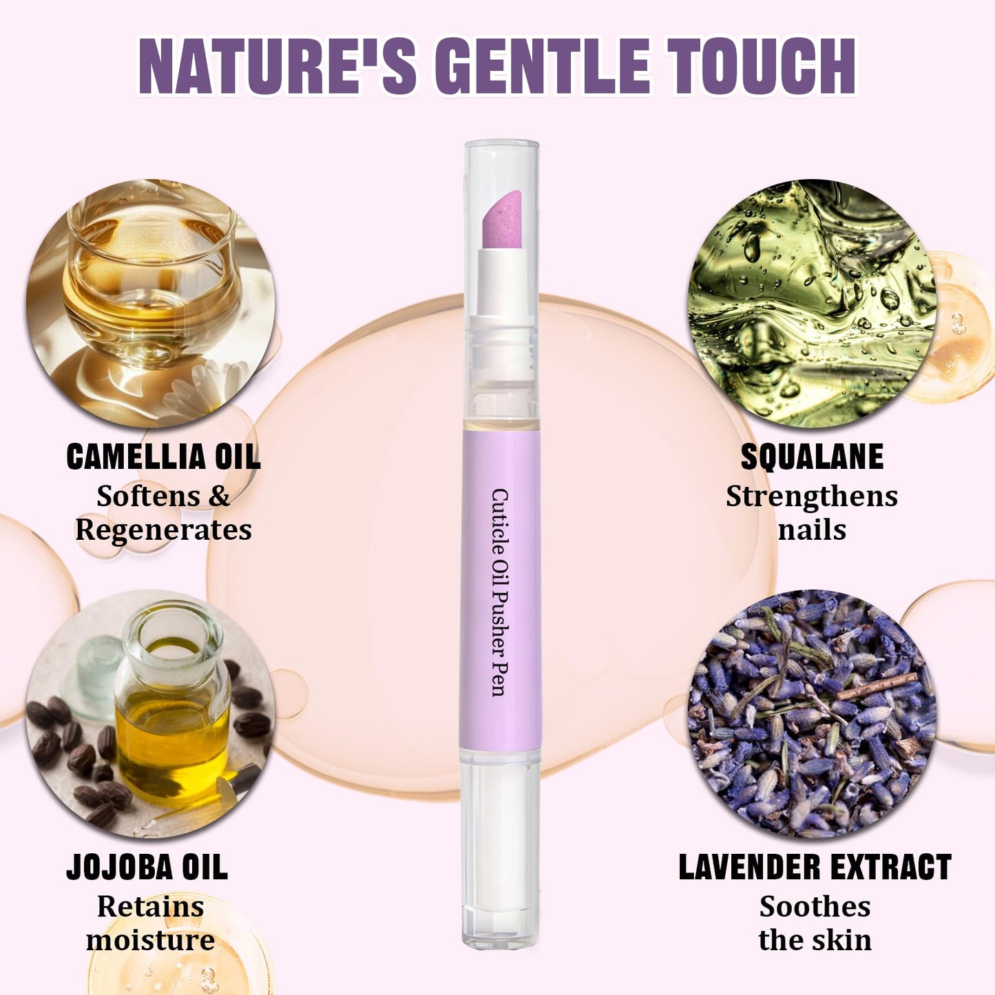 3 PCS 2-in-1 Cuticle Oil Pusher Pen,Nail Care Pen Applicator, Gentle Cuticle Remover,for Dry & Damaged Nails, Moisturize Strengthen Brighten